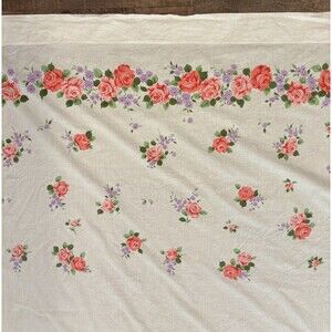 Vintage Cotton Twin Flat Sheet Roses Flower Floral Cottage Core Shabby Pretty